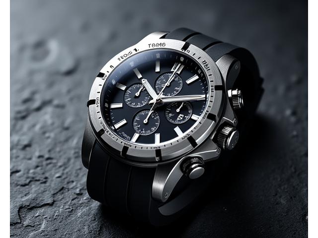 High dynamic range shot of a steel sports chronograph watch with multiple sub-dials, on a textured background.